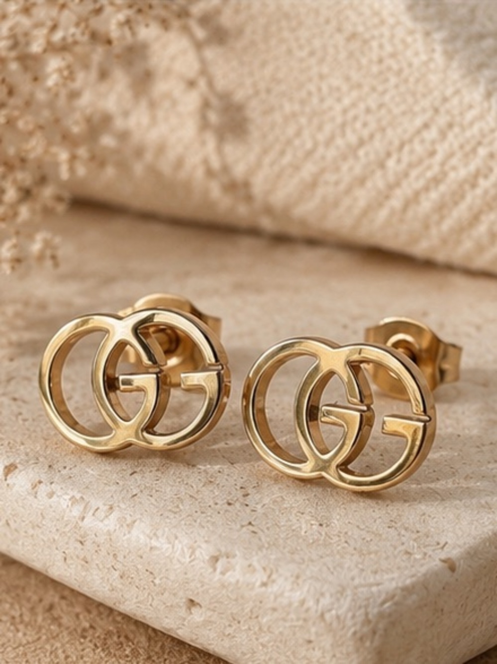 Gold Designer Inspired GG Stud Earrings 💦Waterproof
